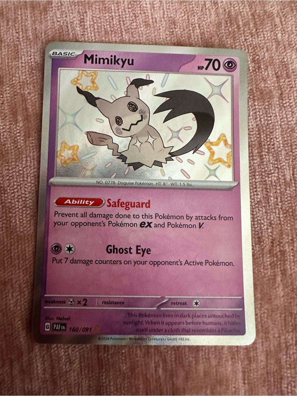 Mimikyu Pokémon Holographic Trading Card - Pink/Purple